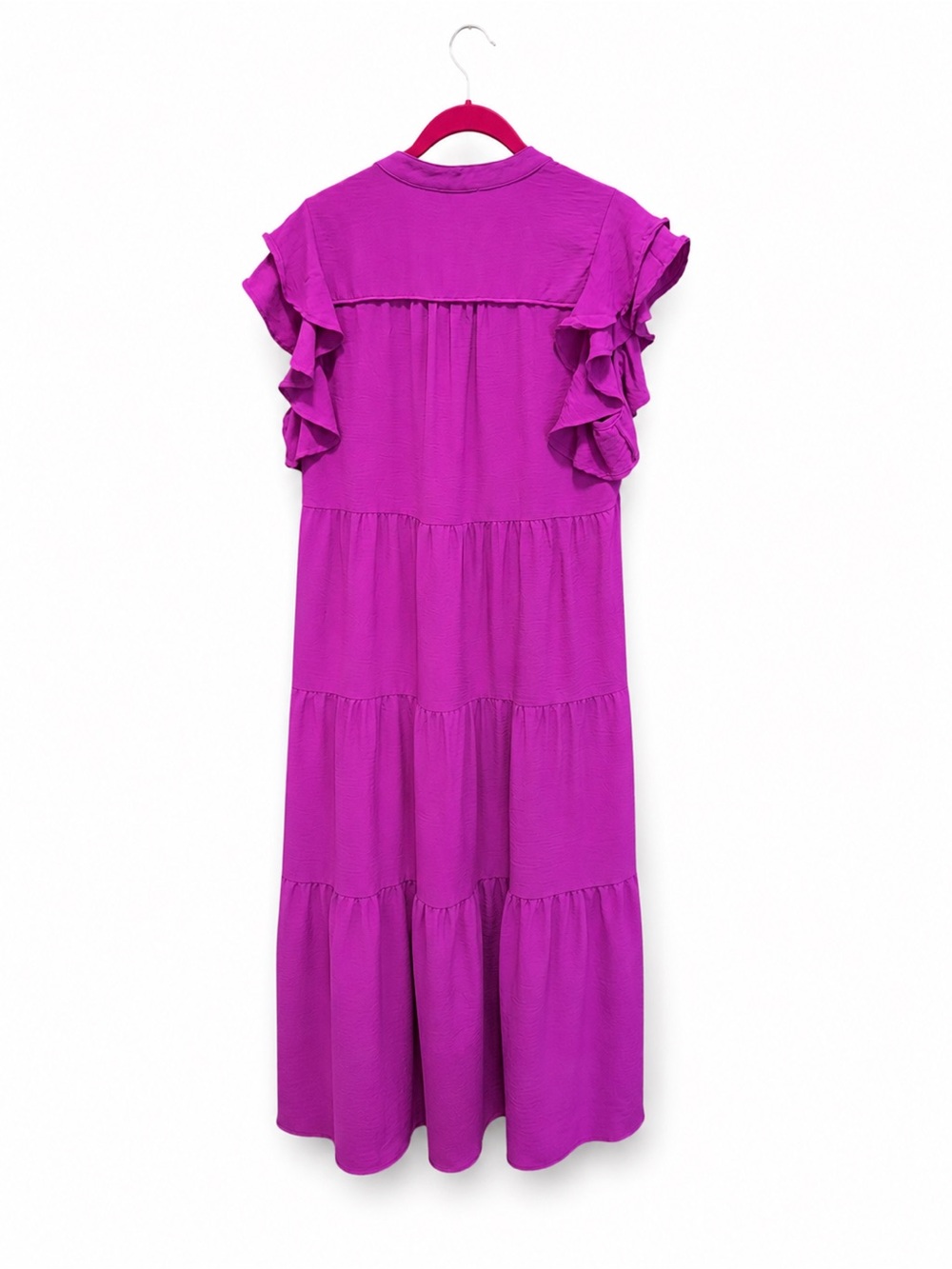 Umgee Magenta Tiered Maxi Dress Flutter Ruffle Sleeves Size Small - Picture 3 of 6